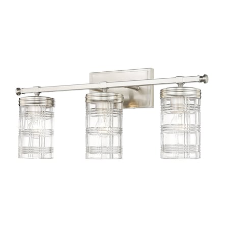 Archer 3 Light Vanity, Brushed Nickel & Clear